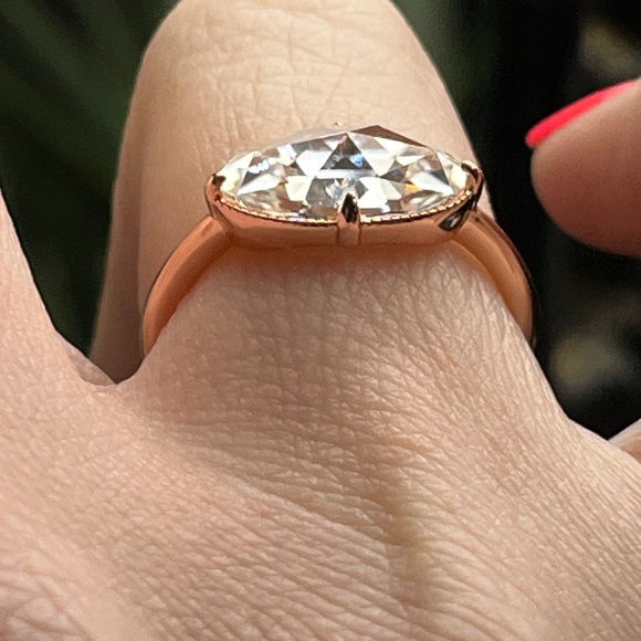 Rose Gold Plated Rose Cut Moissanite ring size 6 east to west style - Picture 8 of 16